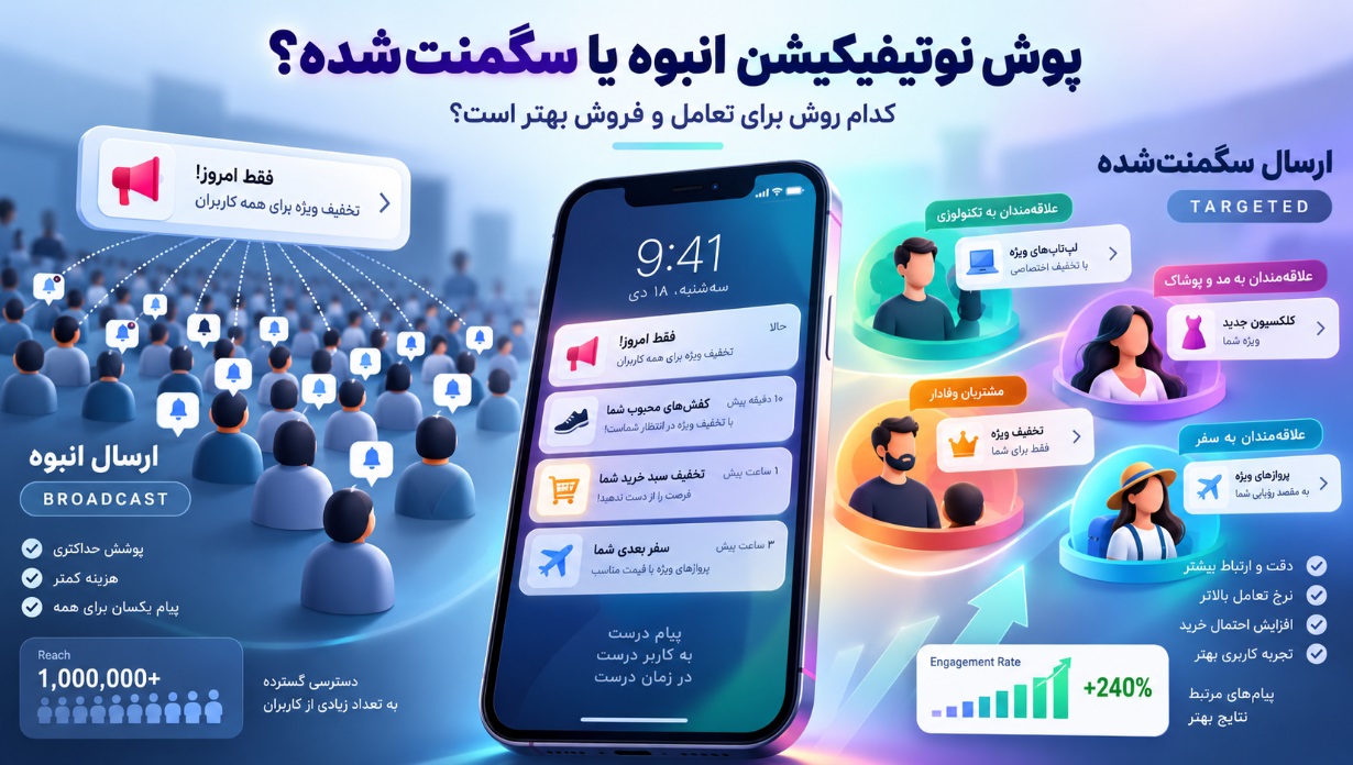 ارسال پوش نوتیفیکیشن انبوه بهتر است یا سگمنت‌شده؟ راهنمای جامع ۲۰۲۶